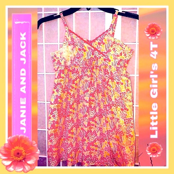🥳25%off🎂 Janie&Jack pink floral bow sundress, crochet trim smocking trapeze 4T - Picture 11 of 11